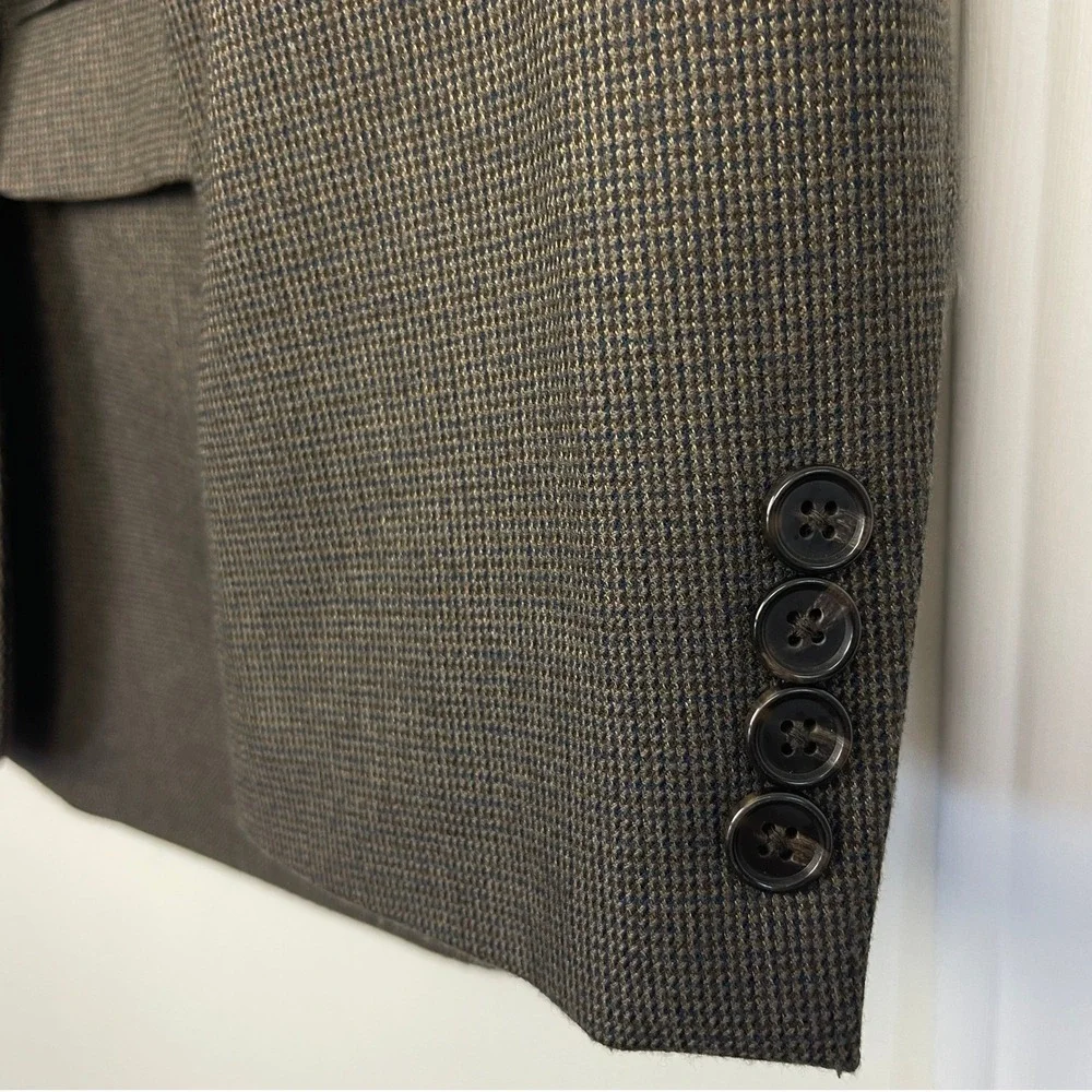Lauren Ralph Lauren 46R Brown Micro‎ Check Blazer Viscose Sport Coat Suit Jacket